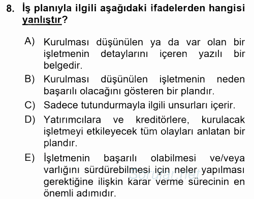 Girişimcilik 2015 - 2016 Dönem Sonu Sınavı 8.Soru