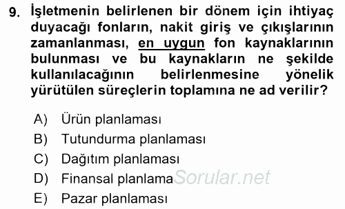 Girişimcilik 2015 - 2016 Dönem Sonu Sınavı 9.Soru