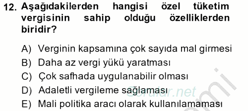 Özel Vergi Hukuku 2 2013 - 2014 Ara Sınavı 12.Soru