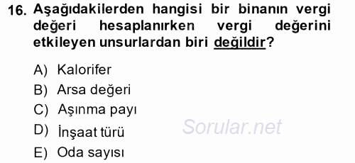 Özel Vergi Hukuku 2 2013 - 2014 Ara Sınavı 16.Soru