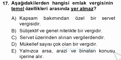 Özel Vergi Hukuku 2 2013 - 2014 Ara Sınavı 17.Soru
