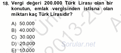 Özel Vergi Hukuku 2 2013 - 2014 Ara Sınavı 18.Soru