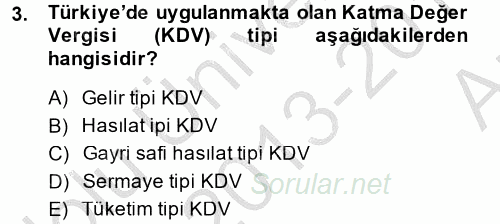 Özel Vergi Hukuku 2 2013 - 2014 Ara Sınavı 3.Soru