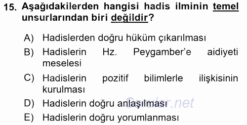 Hadis 2017 - 2018 Ara Sınavı 15.Soru