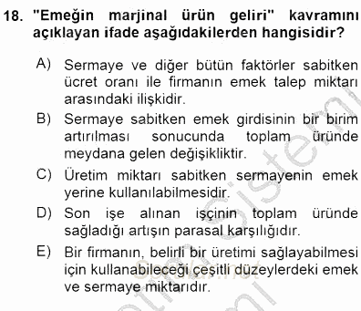 Çalışma Ekonomisi 1 2015 - 2016 Ara Sınavı 18.Soru