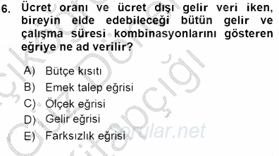 Çalışma Ekonomisi 1 2015 - 2016 Ara Sınavı 6.Soru