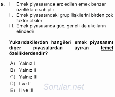 Çalışma Ekonomisi 1 2015 - 2016 Ara Sınavı 9.Soru