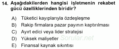 Destinasyon Yönetimi 2016 - 2017 Dönem Sonu Sınavı 14.Soru