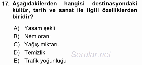 Destinasyon Yönetimi 2016 - 2017 Dönem Sonu Sınavı 17.Soru