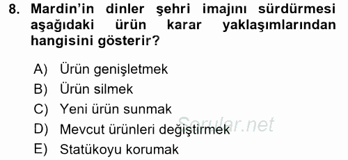 Destinasyon Yönetimi 2016 - 2017 Dönem Sonu Sınavı 8.Soru