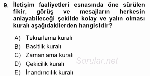 Destinasyon Yönetimi 2016 - 2017 Dönem Sonu Sınavı 9.Soru