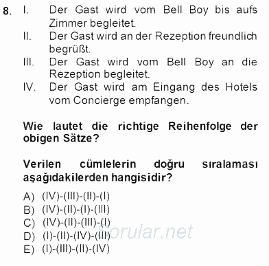 Turizm İçin Almanca 1 2014 - 2015 Ara Sınavı 8.Soru