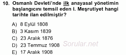 Atatürk İlkeleri Ve İnkılap Tarihi 1 2012 - 2013 Ara Sınavı 10.Soru