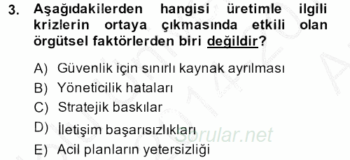 Kriz İletişimi Ve Yönetimi 2014 - 2015 Ara Sınavı 3.Soru