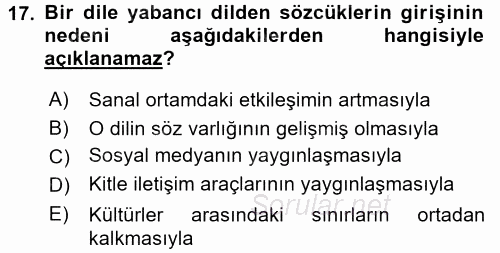 Türk Dili 1 2017 - 2018 Dönem Sonu Sınavı 17.Soru