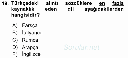 Türk Dili 1 2017 - 2018 Dönem Sonu Sınavı 19.Soru