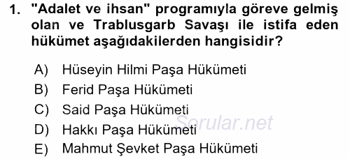 Türk İdare Tarihi 2017 - 2018 3 Ders Sınavı 1.Soru