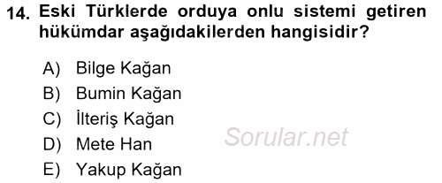 Türk İdare Tarihi 2017 - 2018 3 Ders Sınavı 14.Soru