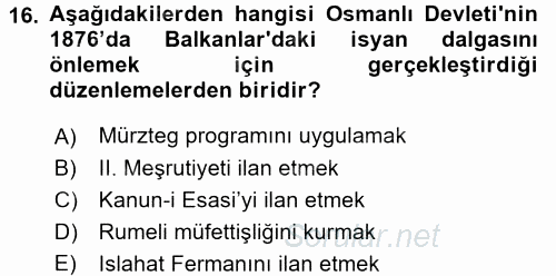 Türk İdare Tarihi 2017 - 2018 3 Ders Sınavı 16.Soru
