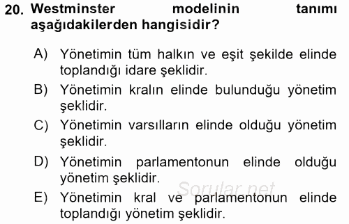 Türk İdare Tarihi 2017 - 2018 3 Ders Sınavı 20.Soru