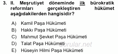 Türk İdare Tarihi 2017 - 2018 3 Ders Sınavı 3.Soru