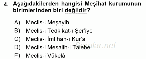 Türk İdare Tarihi 2017 - 2018 3 Ders Sınavı 4.Soru