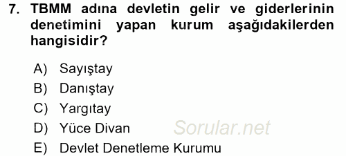 Türk İdare Tarihi 2017 - 2018 3 Ders Sınavı 7.Soru