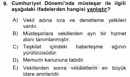 Türk İdare Tarihi 2017 - 2018 3 Ders Sınavı 9.Soru