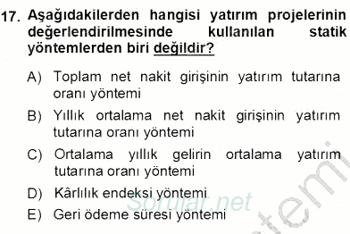 Girişim Finansmanı 2013 - 2014 Ara Sınavı 17.Soru