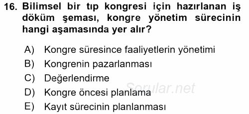 Kongre ve Etkinlik Yönetimi 2015 - 2016 Ara Sınavı 16.Soru