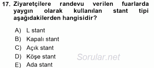 Kongre ve Etkinlik Yönetimi 2015 - 2016 Ara Sınavı 17.Soru