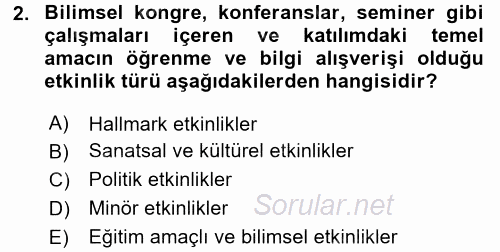 Kongre ve Etkinlik Yönetimi 2015 - 2016 Ara Sınavı 2.Soru