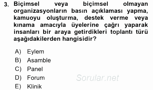 Kongre ve Etkinlik Yönetimi 2015 - 2016 Ara Sınavı 3.Soru