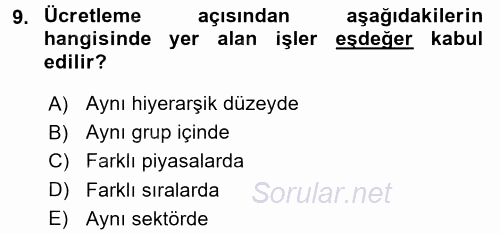 Ücret ve Ödül Yönetimi 2015 - 2016 Tek Ders Sınavı 9.Soru