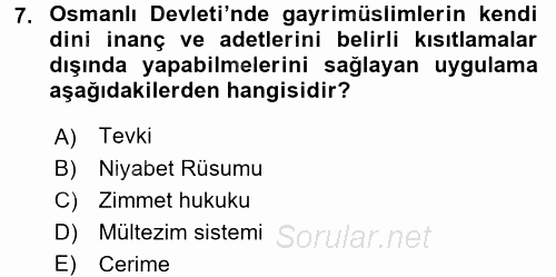 Osmanlı Tarihi (1299-1566) 2017 - 2018 Ara Sınavı 7.Soru