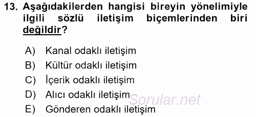 Kültürlerarası İletişim 2015 - 2016 Tek Ders Sınavı 13.Soru