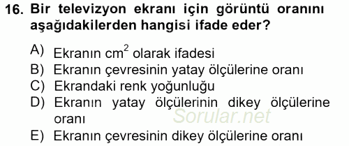 Ev Teknolojisi 2014 - 2015 Tek Ders Sınavı 16.Soru
