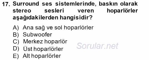 Ev Teknolojisi 2014 - 2015 Tek Ders Sınavı 17.Soru