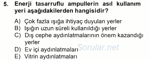 Ev Teknolojisi 2014 - 2015 Tek Ders Sınavı 5.Soru