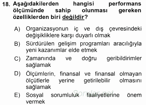 Sağlık Kurumları Yönetimi 2 2015 - 2016 Dönem Sonu Sınavı 18.Soru