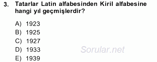 Çağdaş Türk Dünyası 2014 - 2015 Tek Ders Sınavı 3.Soru