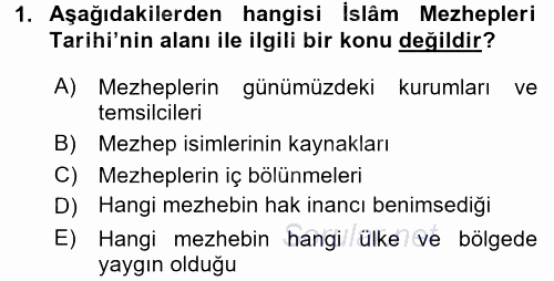 İslam Mezhepleri Tarihi 2016 - 2017 Dönem Sonu Sınavı 1.Soru