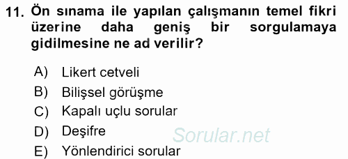 Uluslararası İlişkilerde Araştırma Yöntemleri 2015 - 2016 Tek Ders Sınavı 11.Soru