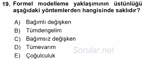 Uluslararası İlişkilerde Araştırma Yöntemleri 2015 - 2016 Tek Ders Sınavı 19.Soru