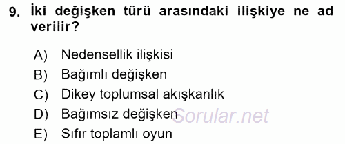 Uluslararası İlişkilerde Araştırma Yöntemleri 2015 - 2016 Tek Ders Sınavı 9.Soru