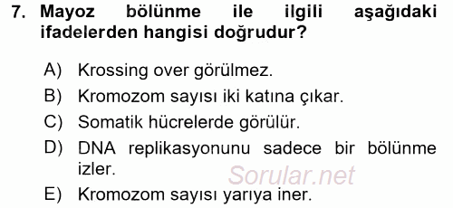 Temel Veteriner Histoloji ve Embriyoloji 2017 - 2018 Ara Sınavı 7.Soru