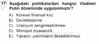 Orta Asya ve Kafkaslarda Siyaset 2012 - 2013 Dönem Sonu Sınavı 17.Soru