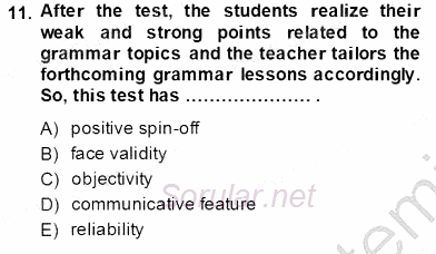 Dilbilgisi Öğretimi 2013 - 2014 Tek Ders Sınavı 11.Soru