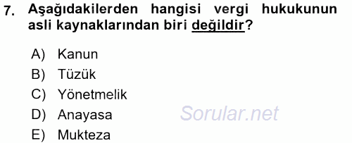 Vergi Hukuku 2015 - 2016 Ara Sınavı 7.Soru