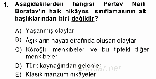 Halk Hikayeleri 2014 - 2015 Ara Sınavı 1.Soru